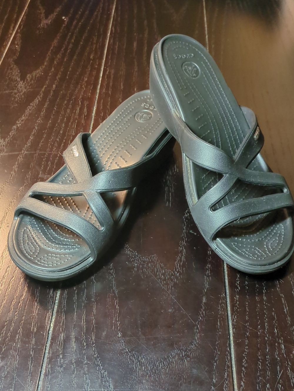 Crocs Comfort Slide Sandals - Women's Black Cross-Strap Slip-Ons Size 10 W